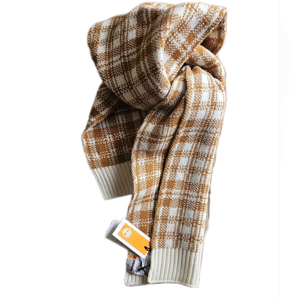 NWT Timbaland Unisex  Tan And white Checkered Plaid  Scarf